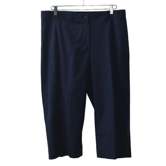 Talbots The Deck Pant Womens 14P Navy Blue Wide Leg Capri Cotton - Picture 1 of 6